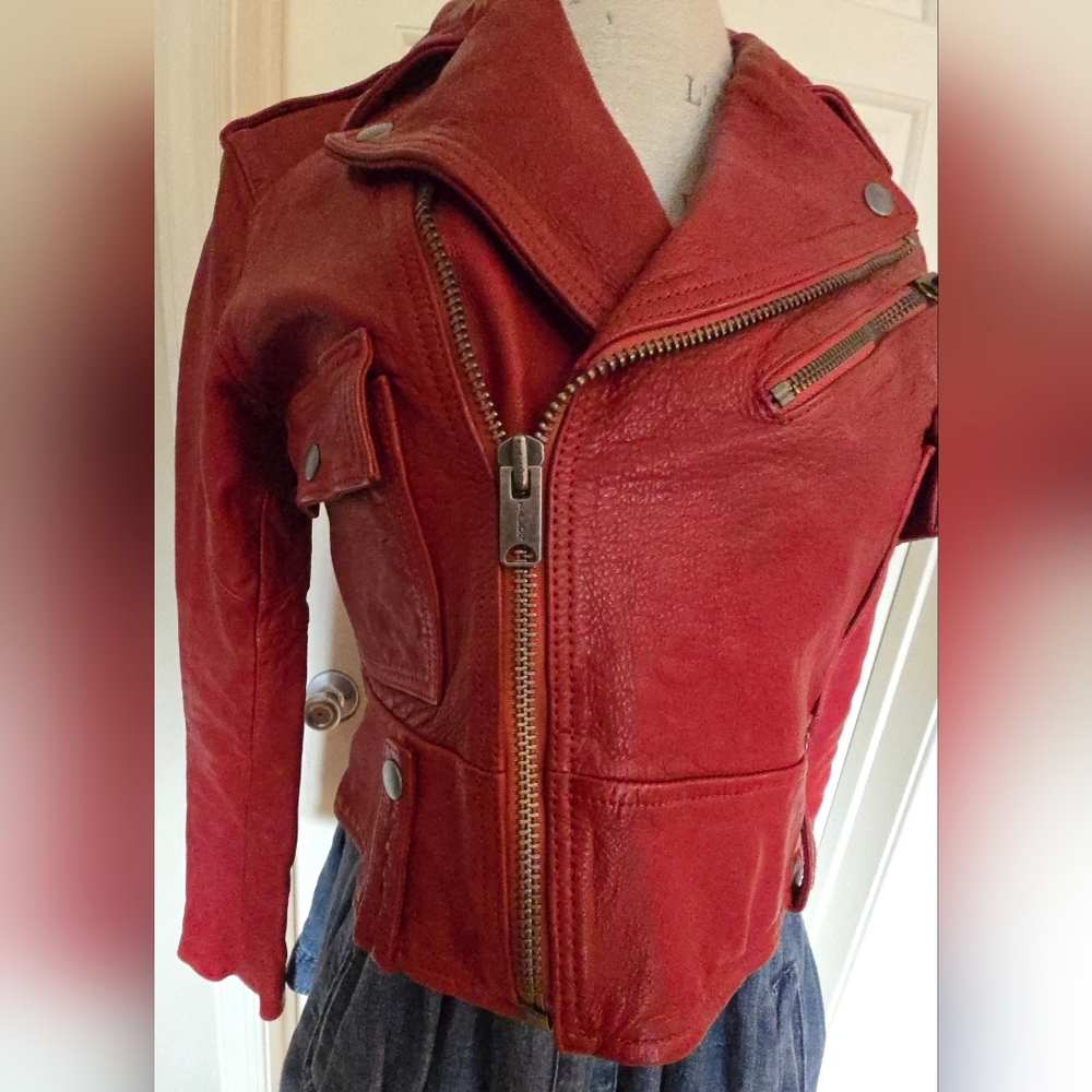 Polo Ralph Lauren cropped leather moto jacket